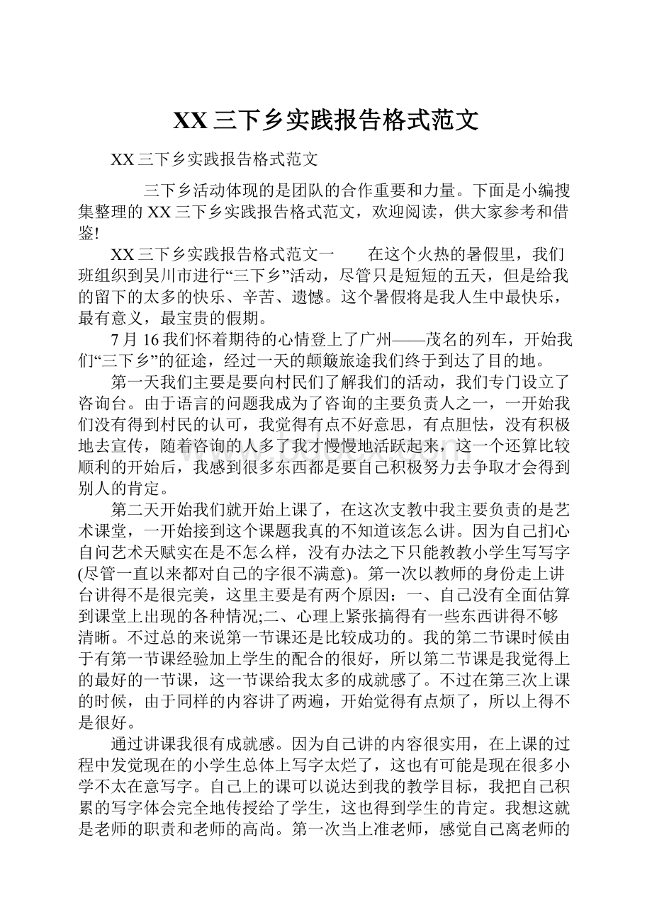 XX三下乡实践报告格式范文.docx_第1页