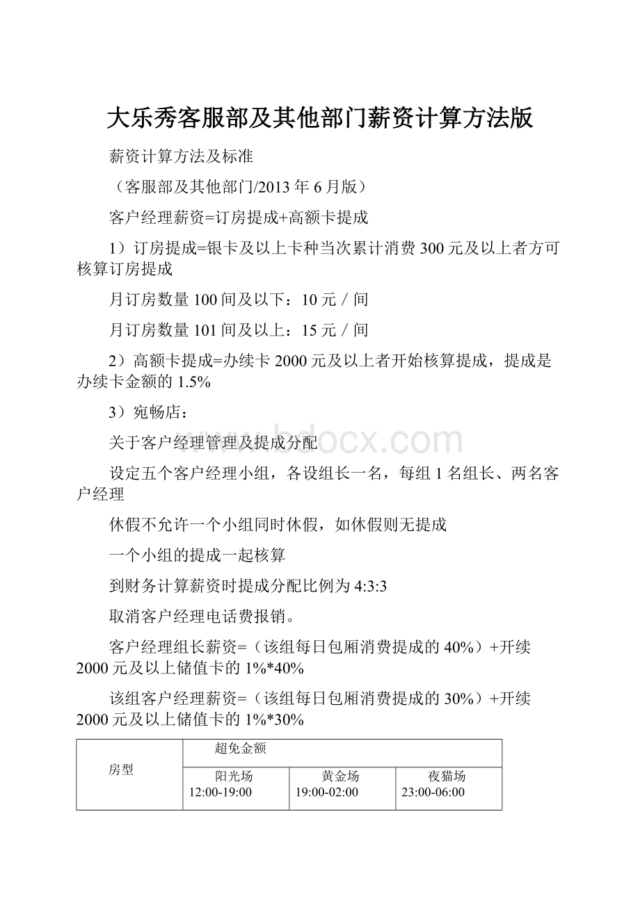 大乐秀客服部及其他部门薪资计算方法版.docx