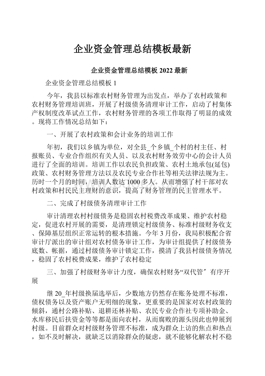 企业资金管理总结模板最新.docx