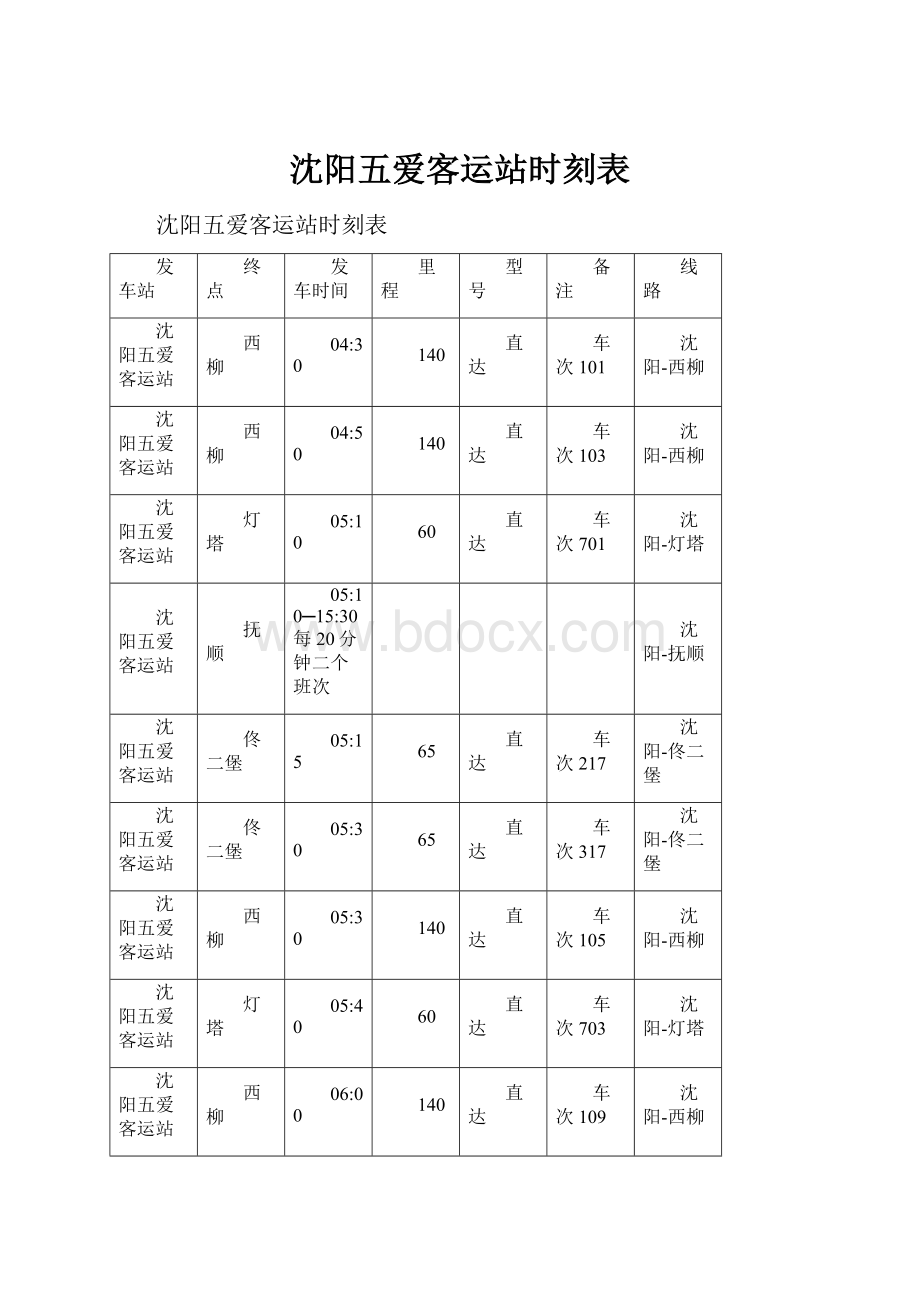 沈阳五爱客运站时刻表.docx