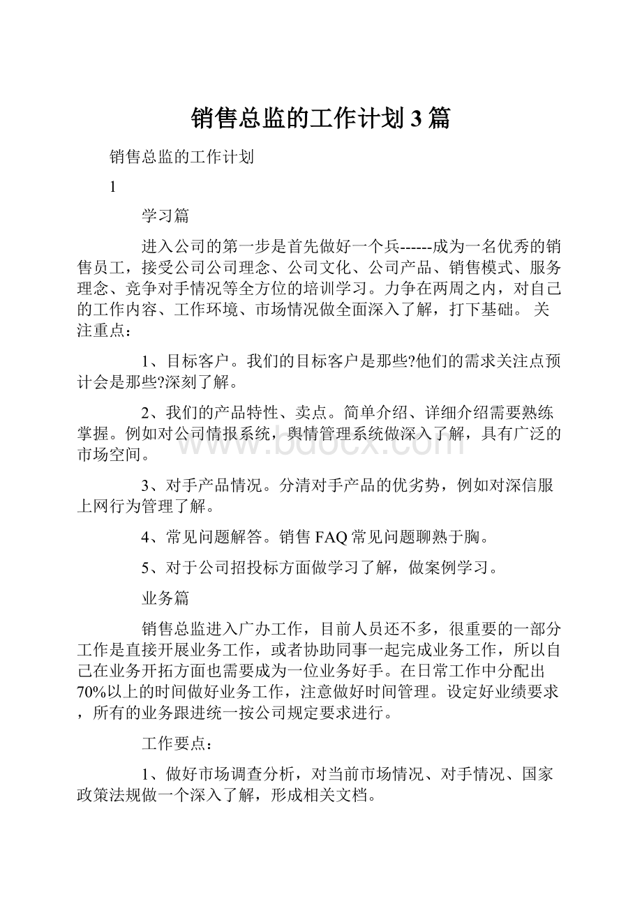 销售总监的工作计划3篇.docx