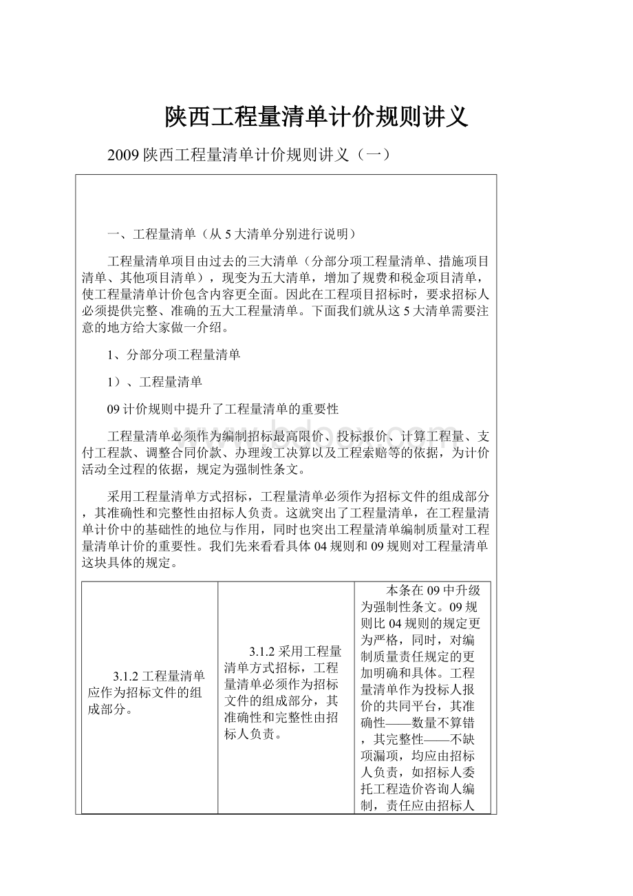 陕西工程量清单计价规则讲义.docx_第1页