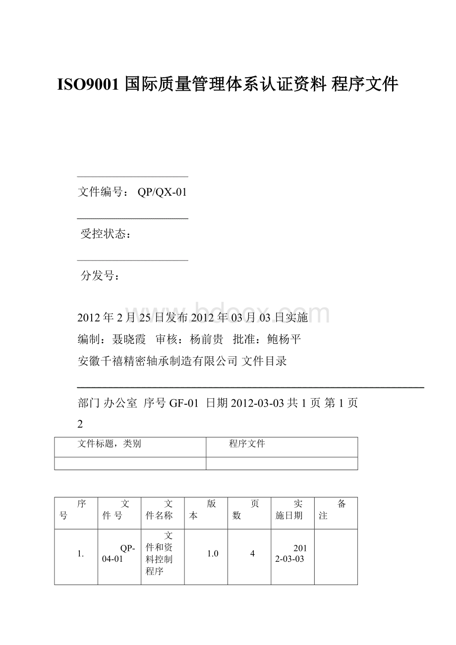 ISO9001 国际质量管理体系认证资料 程序文件.docx