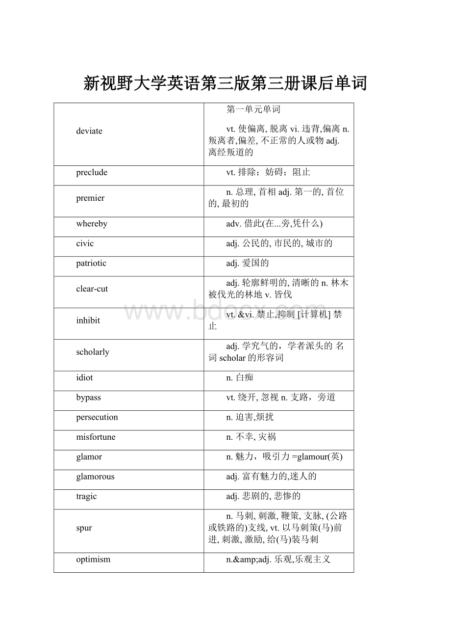 新视野大学英语第三版第三册课后单词.docx