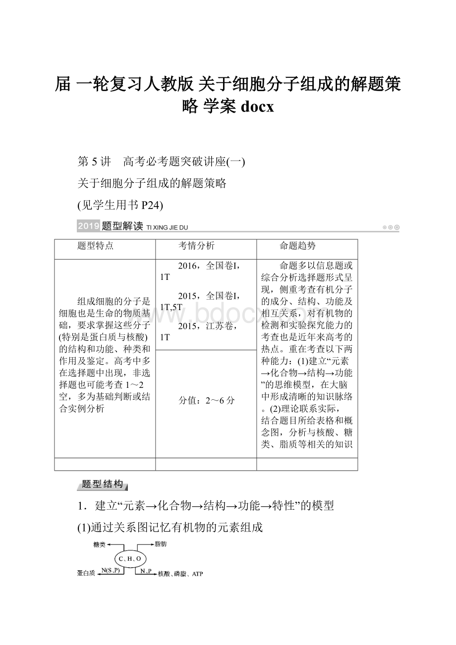 届 一轮复习人教版 关于细胞分子组成的解题策略 学案docx.docx