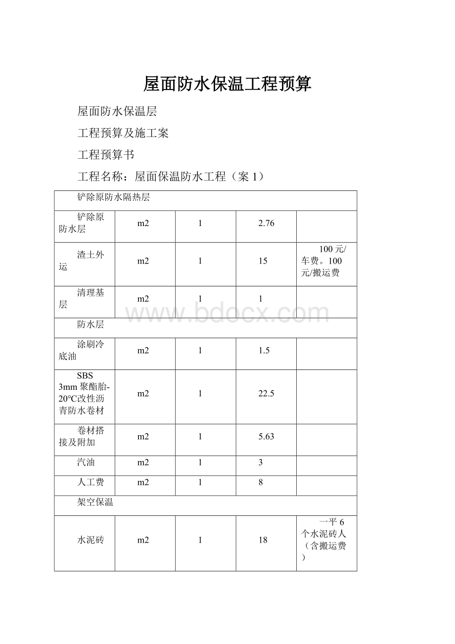 屋面防水保温工程预算.docx