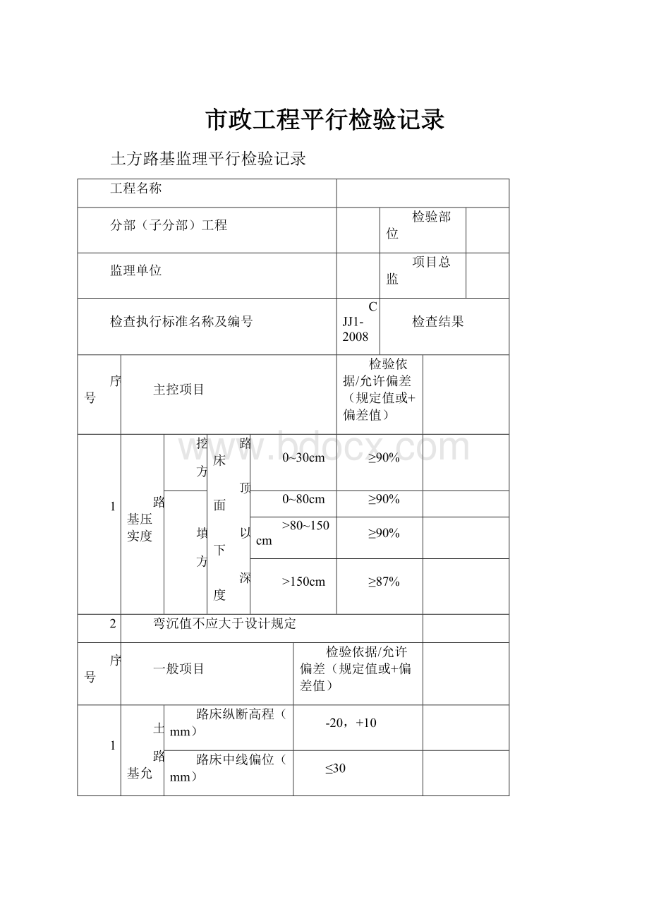 市政工程平行检验记录.docx