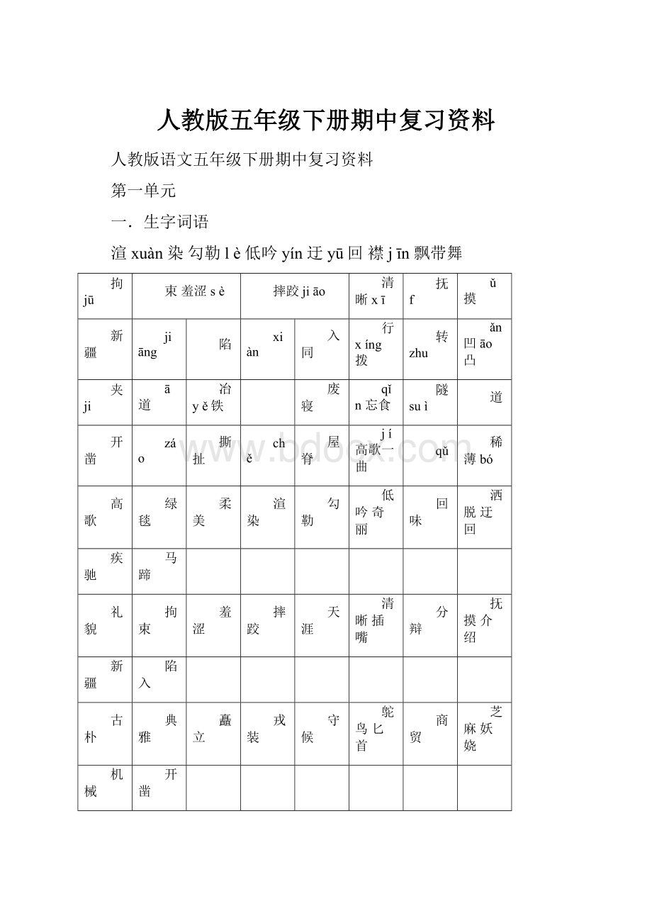 人教版五年级下册期中复习资料.docx