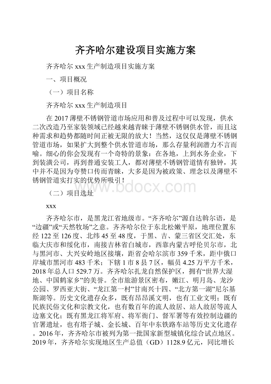 齐齐哈尔建设项目实施方案.docx