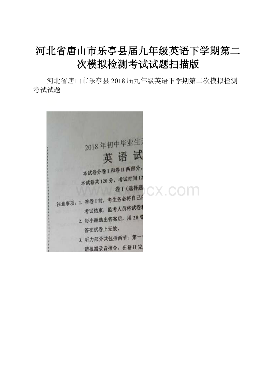 河北省唐山市乐亭县届九年级英语下学期第二次模拟检测考试试题扫描版.docx