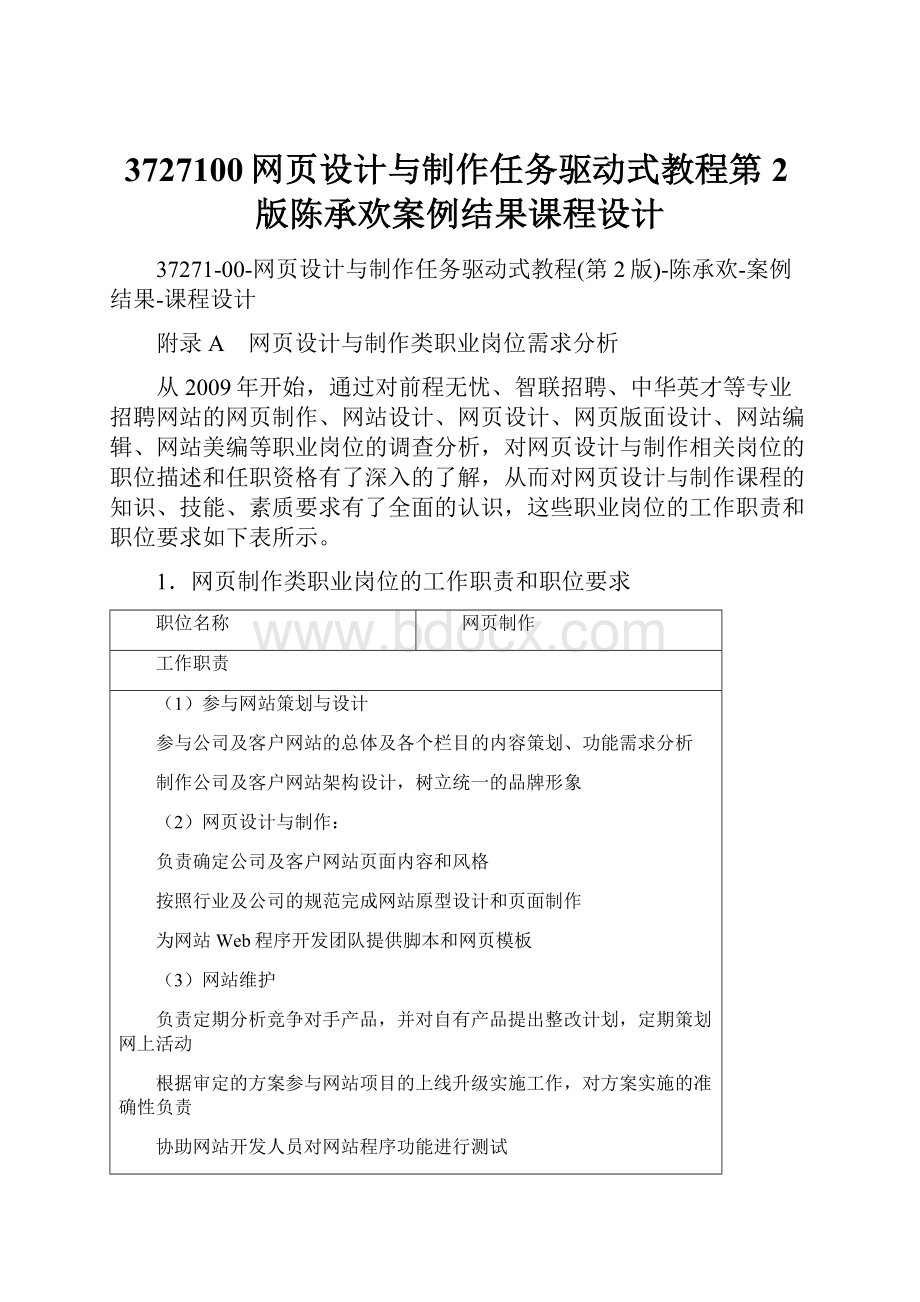 3727100网页设计与制作任务驱动式教程第2版陈承欢案例结果课程设计.docx