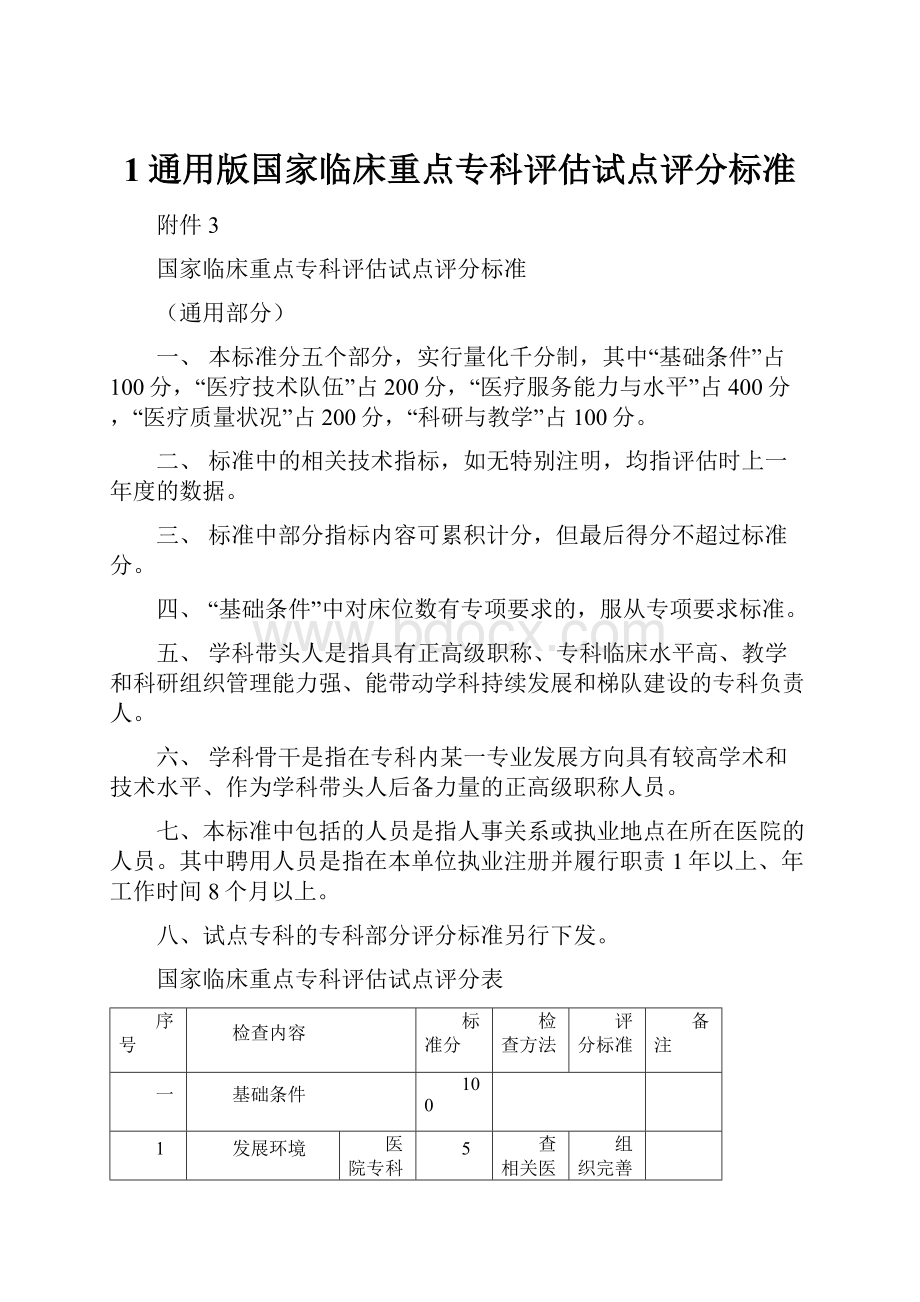 1通用版国家临床重点专科评估试点评分标准.docx