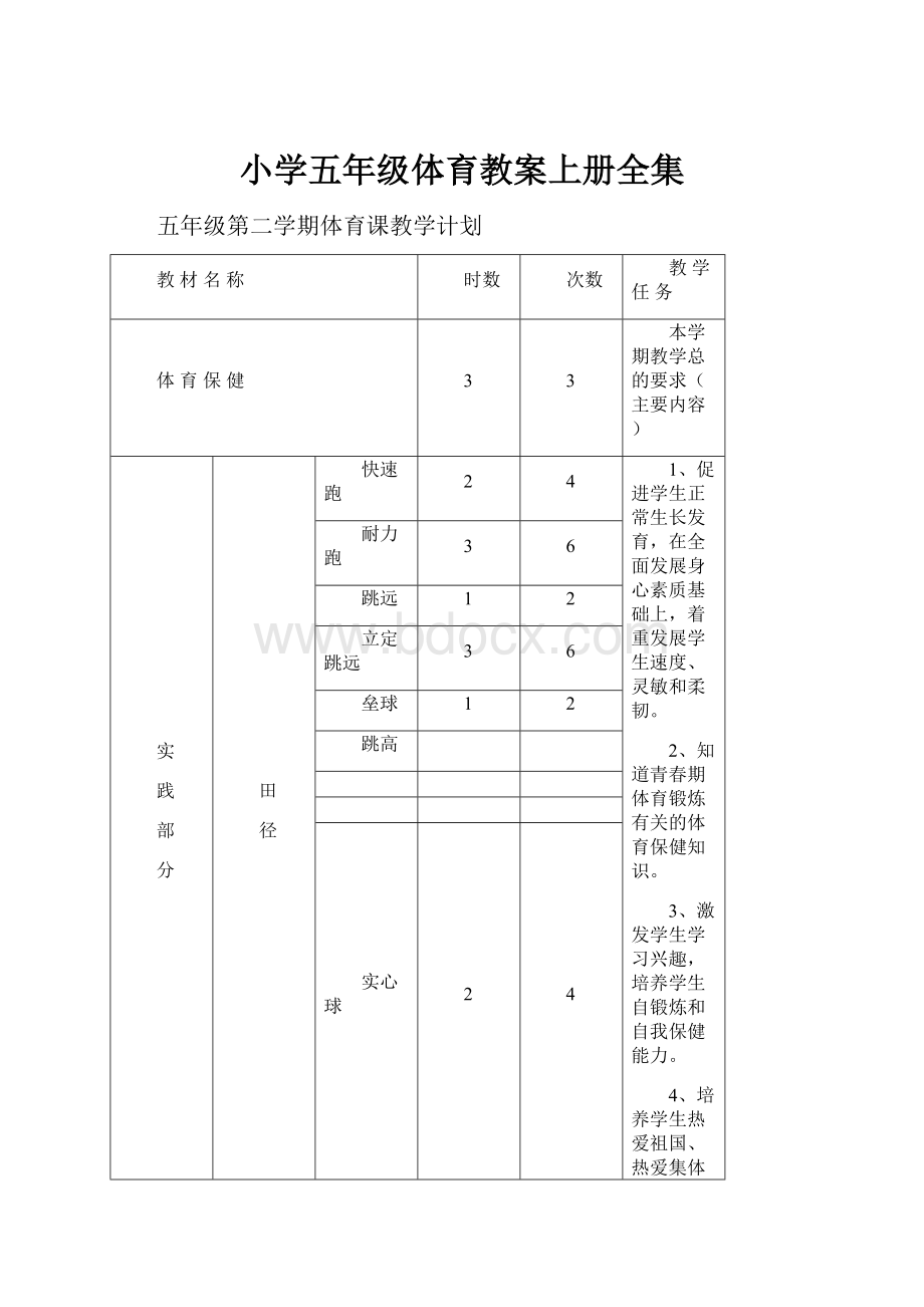 小学五年级体育教案上册全集.docx