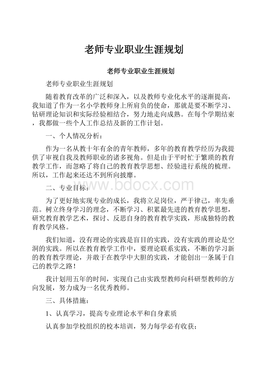 老师专业职业生涯规划.docx