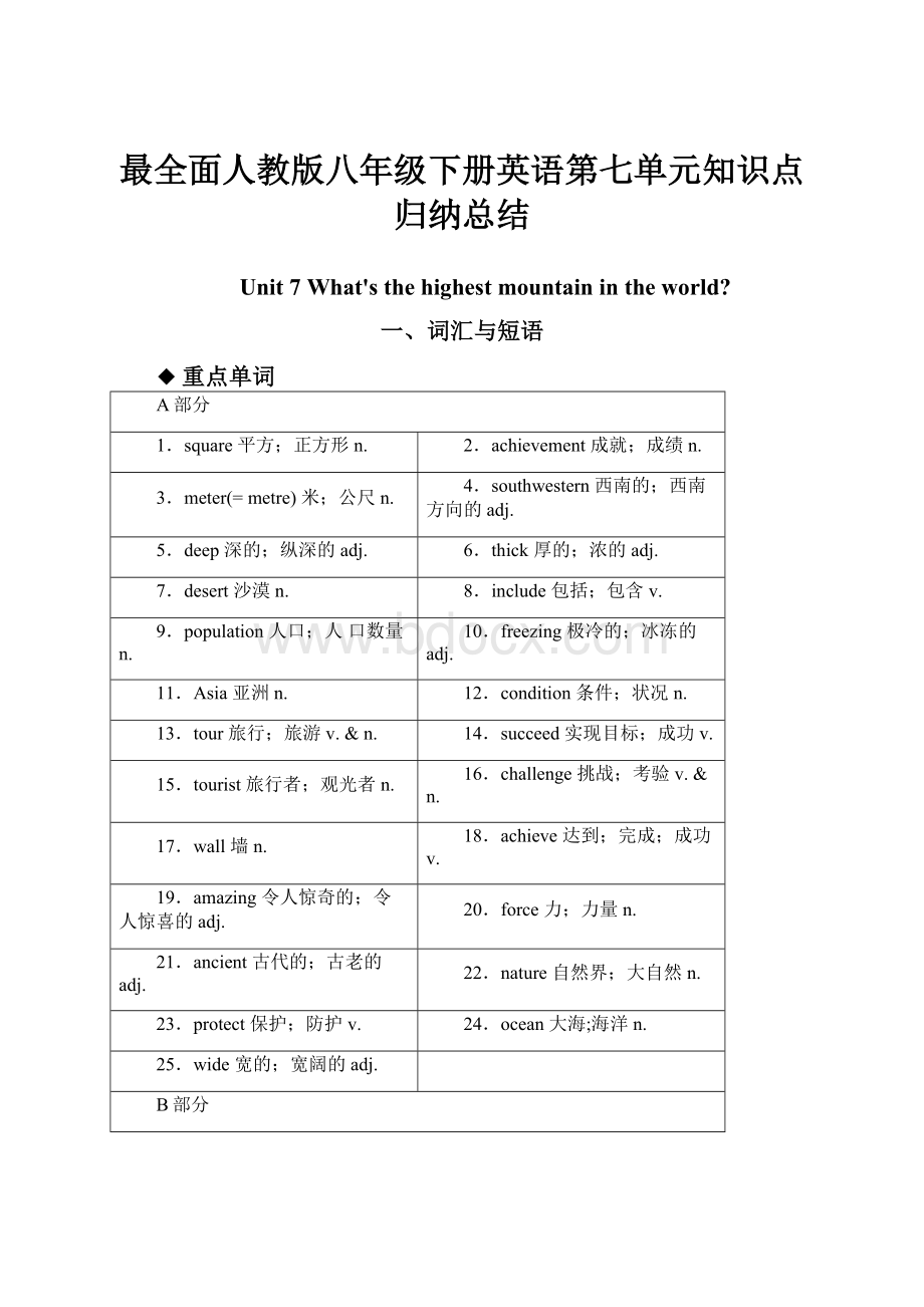 最全面人教版八年级下册英语第七单元知识点归纳总结.docx_第1页