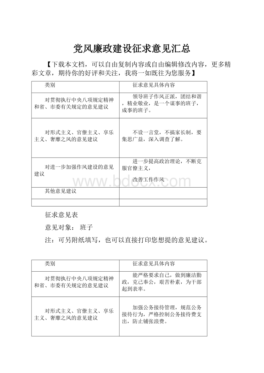 党风廉政建设征求意见汇总.docx_第1页