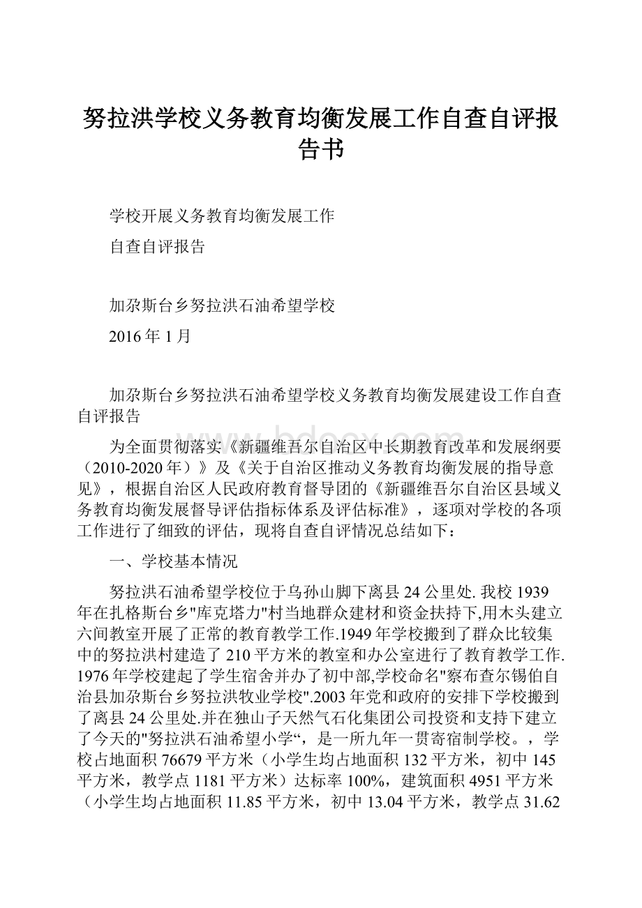 努拉洪学校义务教育均衡发展工作自查自评报告书.docx