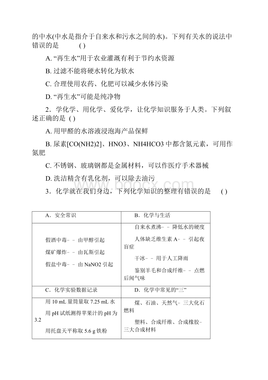 山东省东营市上饶县届九年级化学下学期学业水平模拟考试试题.docx_第2页