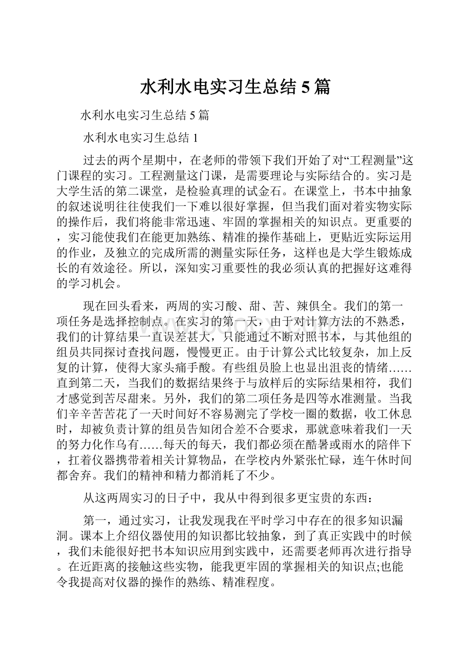 水利水电实习生总结5篇.docx