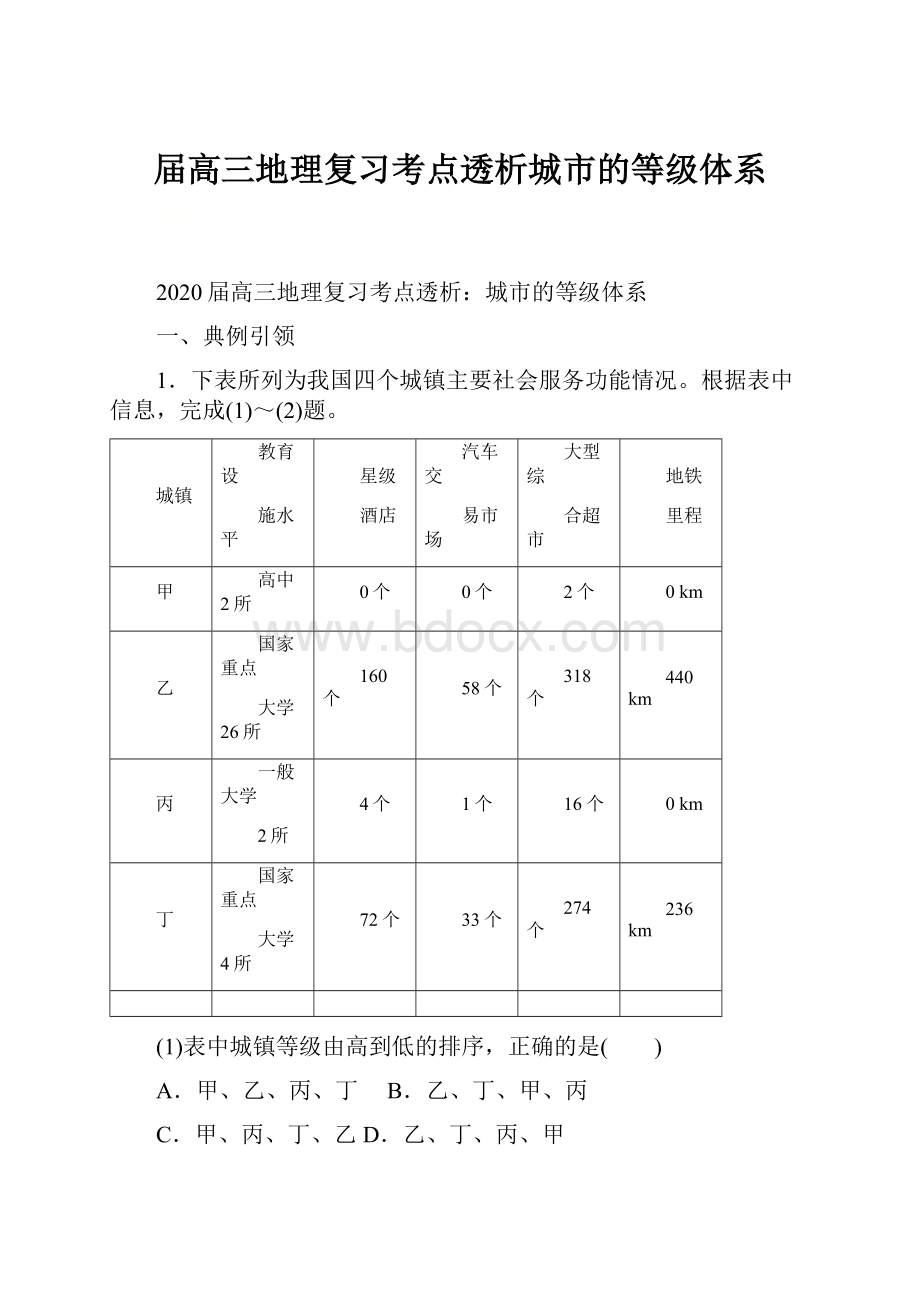 届高三地理复习考点透析城市的等级体系.docx