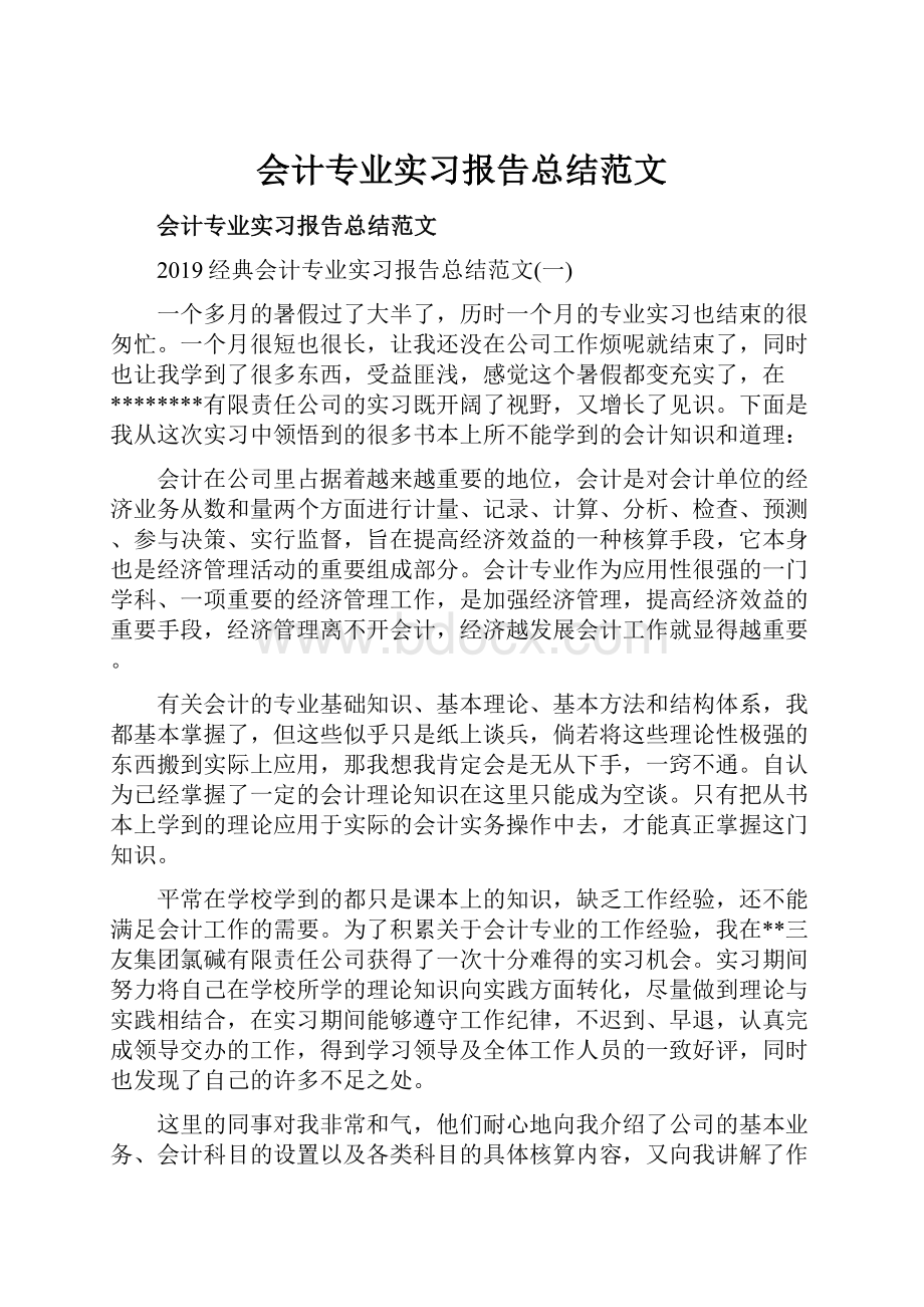 会计专业实习报告总结范文.docx