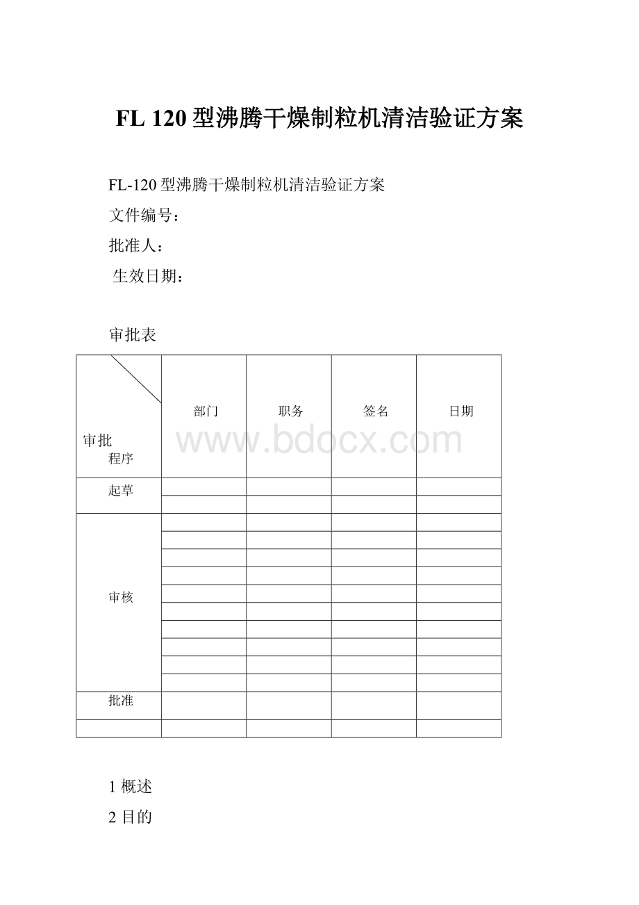 FL 120型沸腾干燥制粒机清洁验证方案.docx