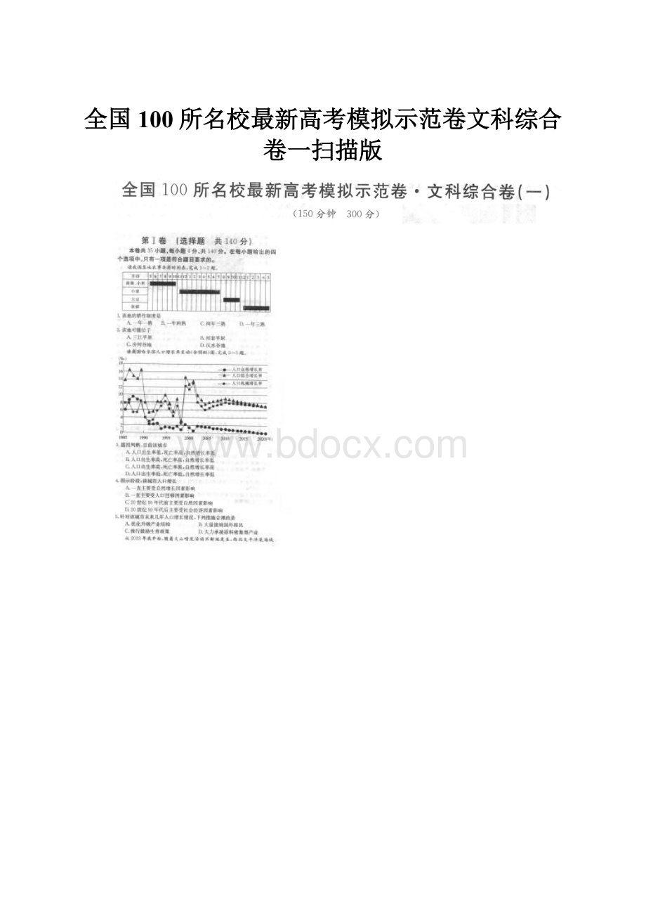 全国100所名校最新高考模拟示范卷文科综合卷一扫描版.docx