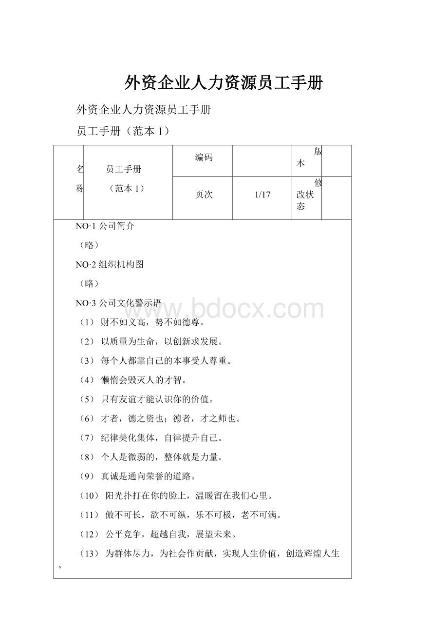 外资企业人力资源员工手册.docx