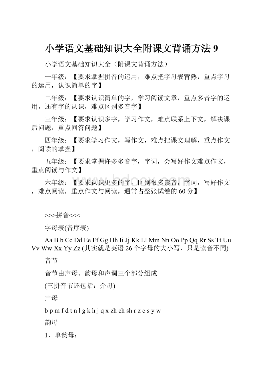 小学语文基础知识大全附课文背诵方法9.docx_第1页