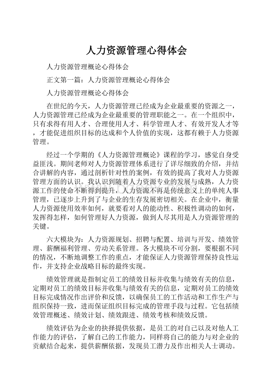 人力资源管理心得体会.docx