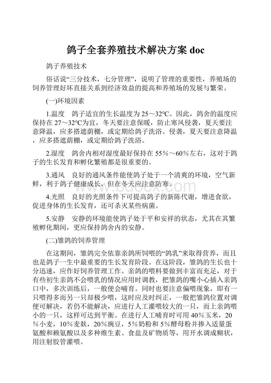 鸽子全套养殖技术解决方案doc.docx