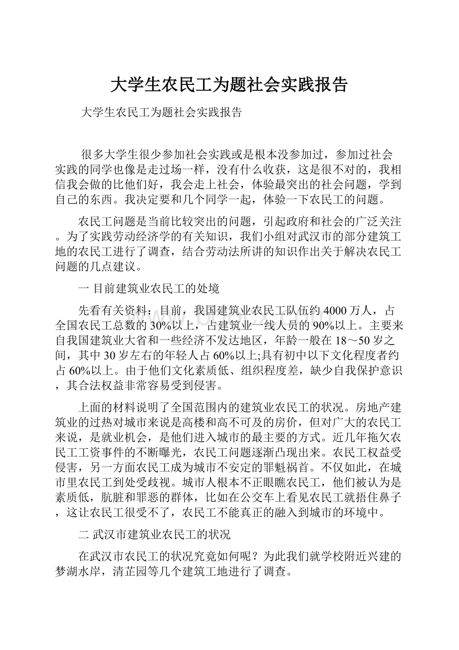 大学生农民工为题社会实践报告.docx