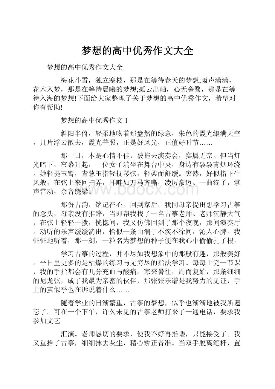 梦想的高中优秀作文大全.docx