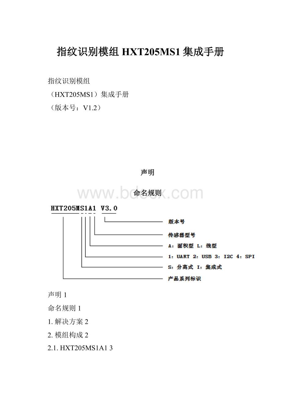 指纹识别模组HXT205MS1集成手册.docx