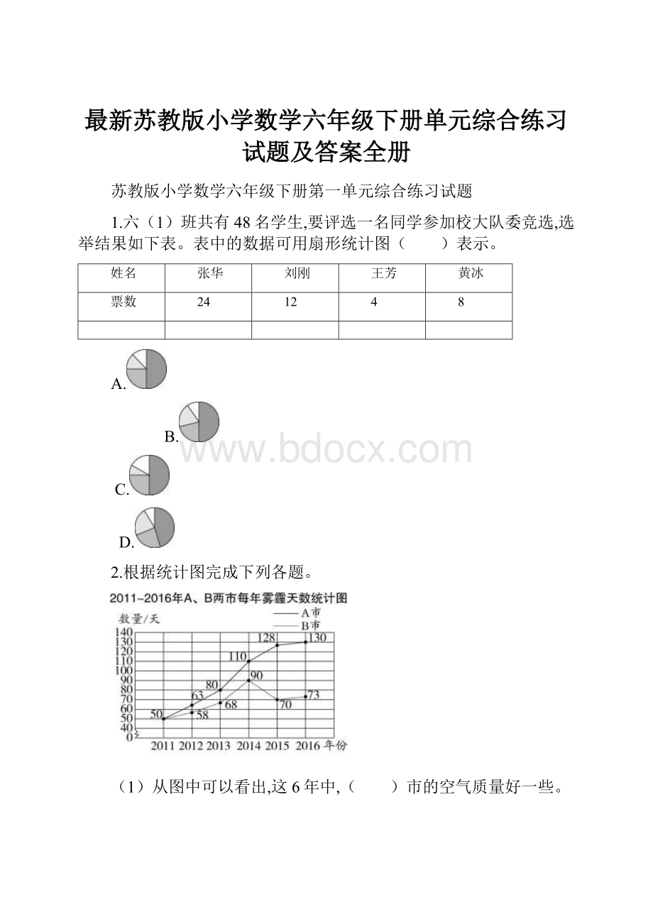 最新苏教版小学数学六年级下册单元综合练习试题及答案全册.docx