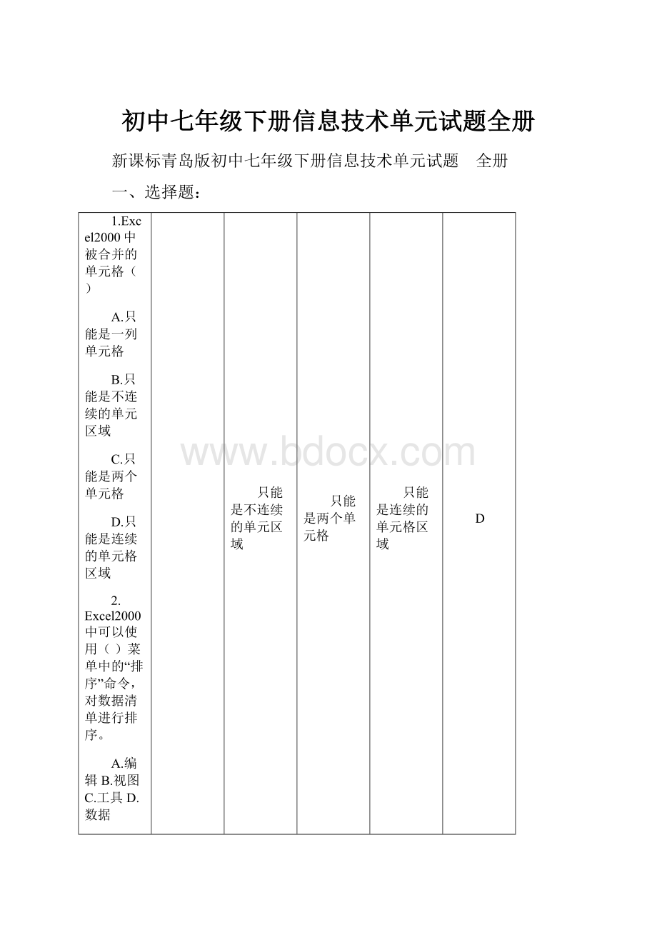 初中七年级下册信息技术单元试题全册.docx