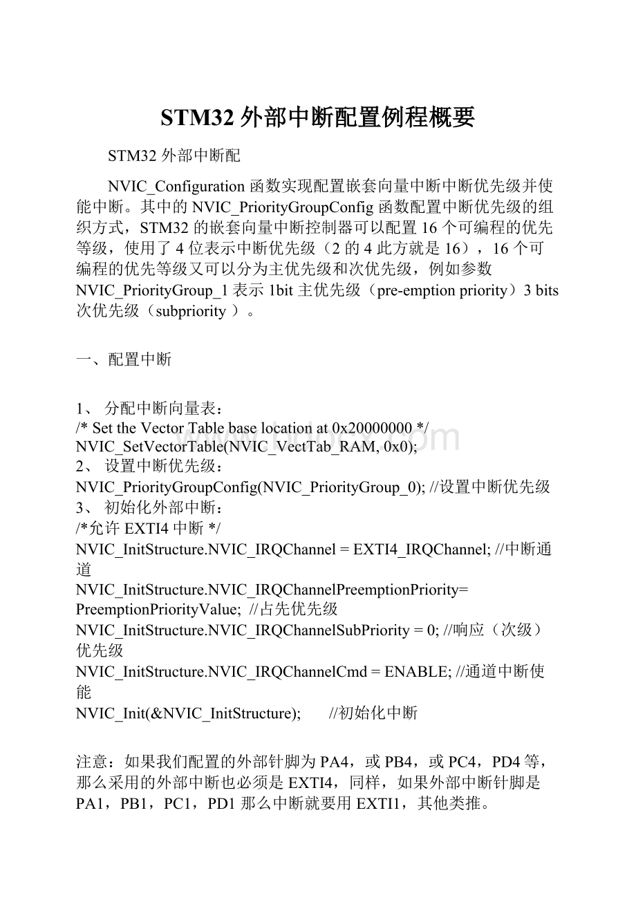 STM32外部中断配置例程概要.docx