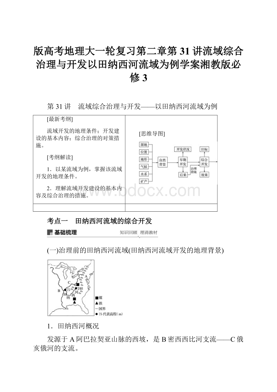 版高考地理大一轮复习第二章第31讲流域综合治理与开发以田纳西河流域为例学案湘教版必修3.docx_第1页