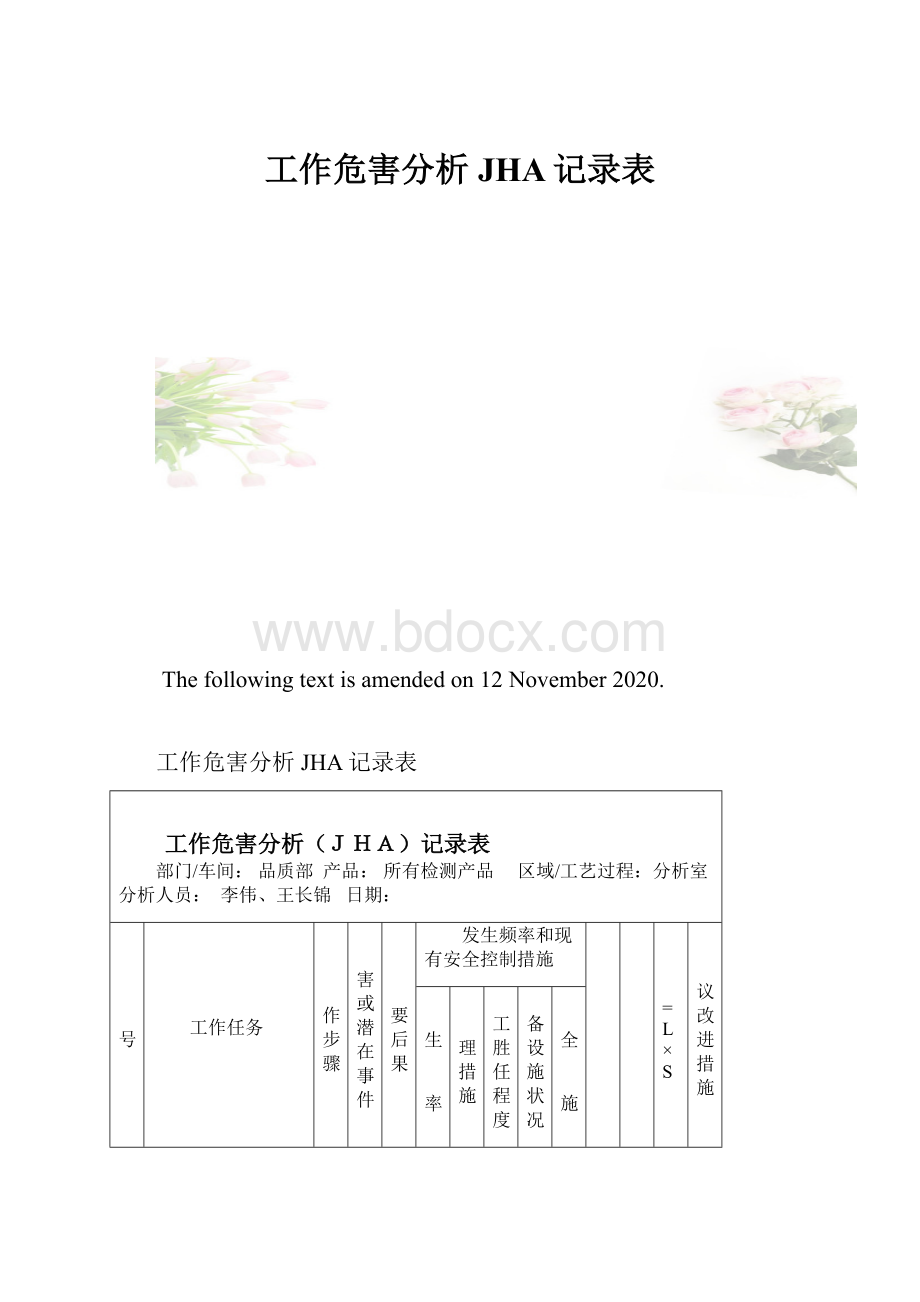 工作危害分析JHA记录表.docx_第1页