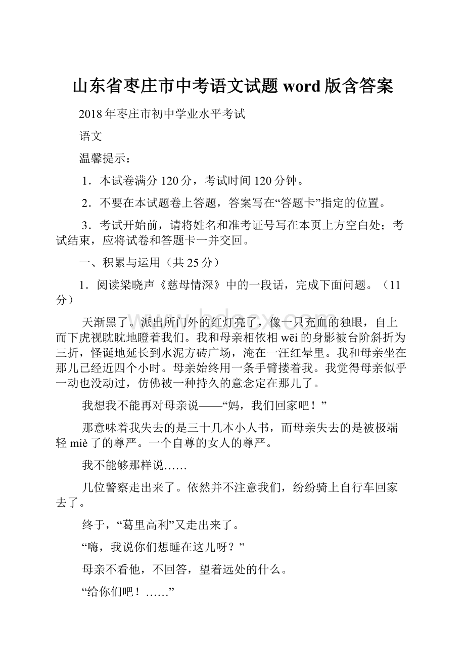 山东省枣庄市中考语文试题word版含答案.docx