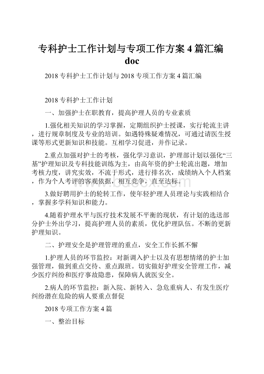 专科护士工作计划与专项工作方案4篇汇编doc.docx