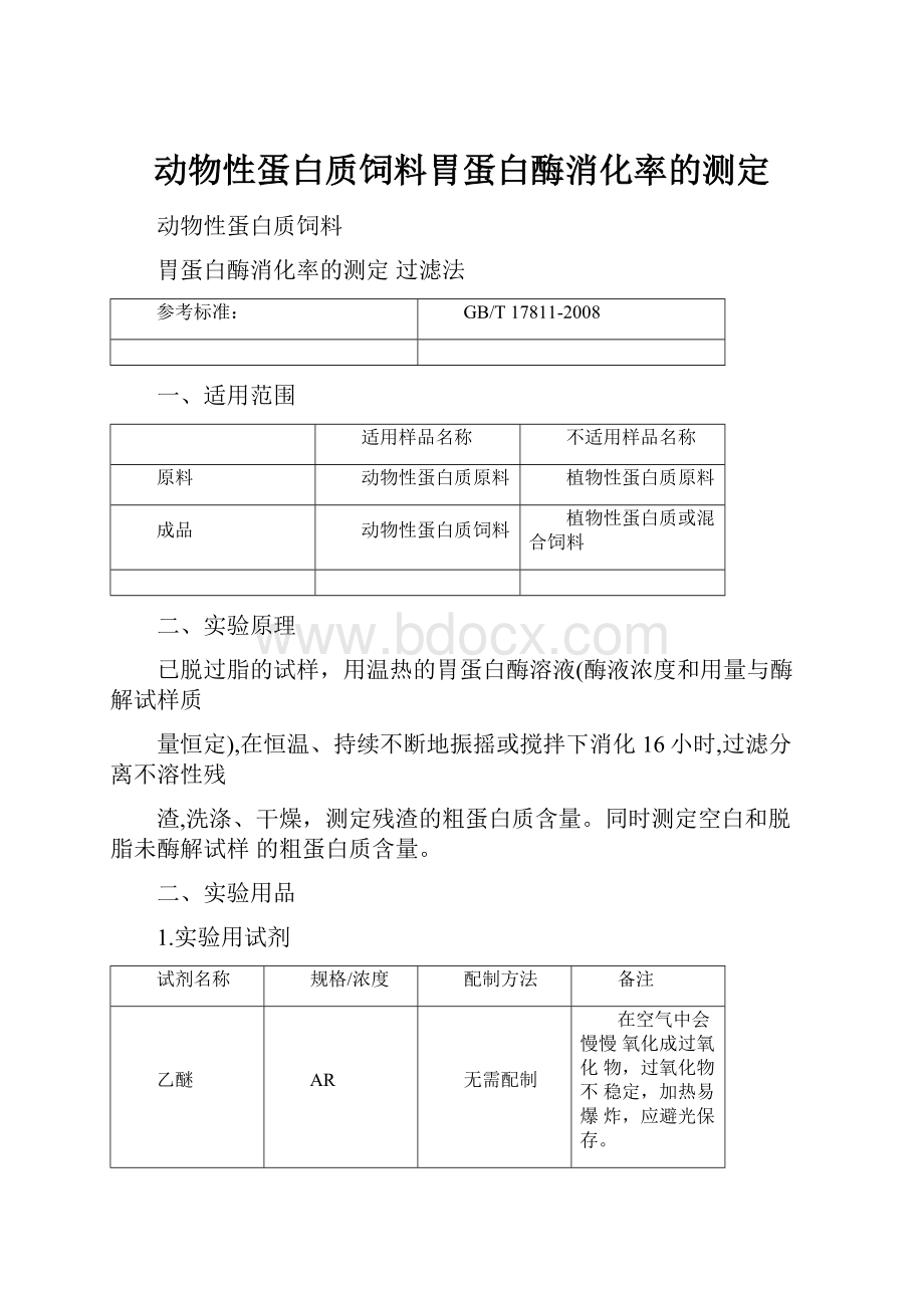 动物性蛋白质饲料胃蛋白酶消化率的测定.docx