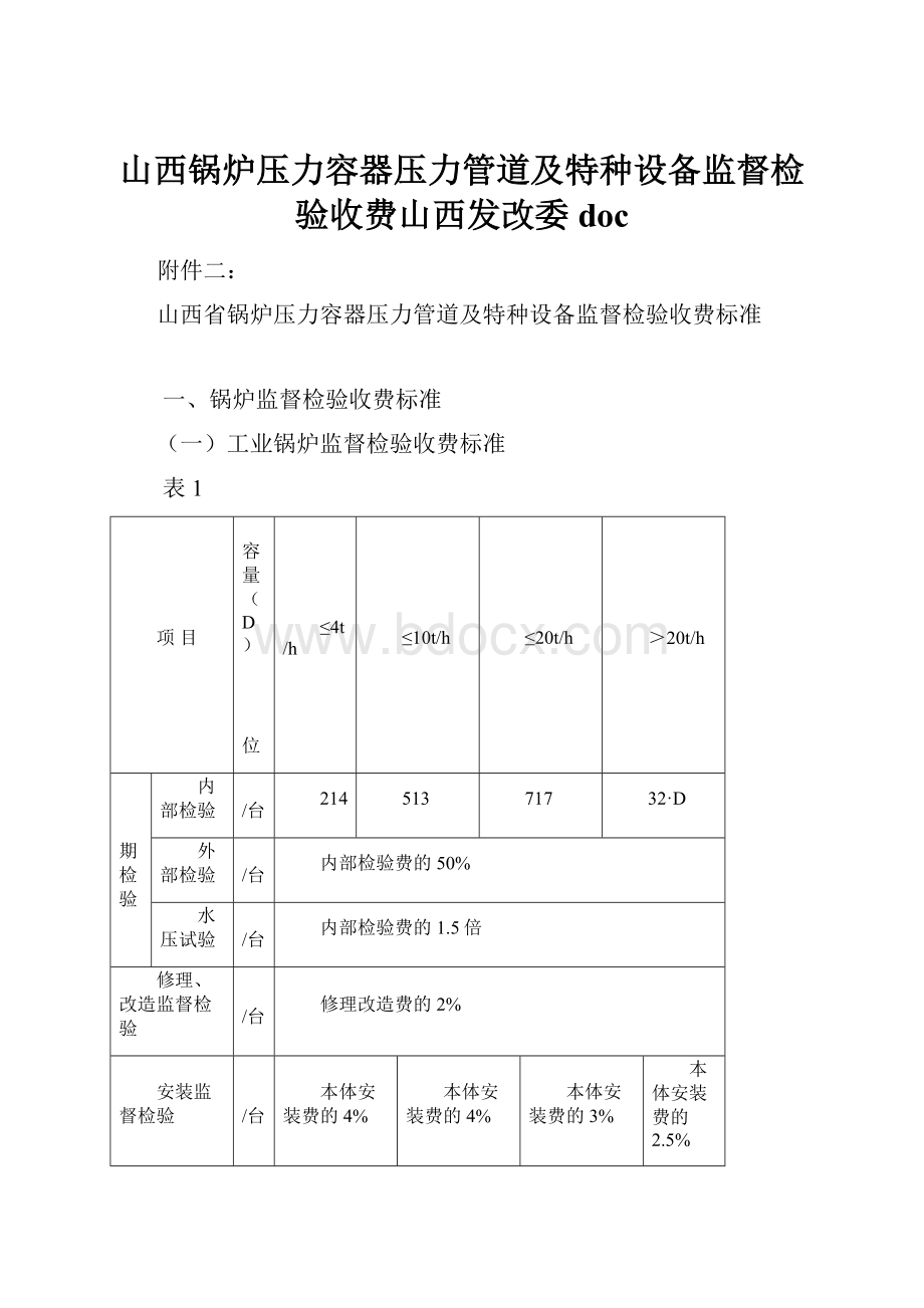 山西锅炉压力容器压力管道及特种设备监督检验收费山西发改委doc.docx