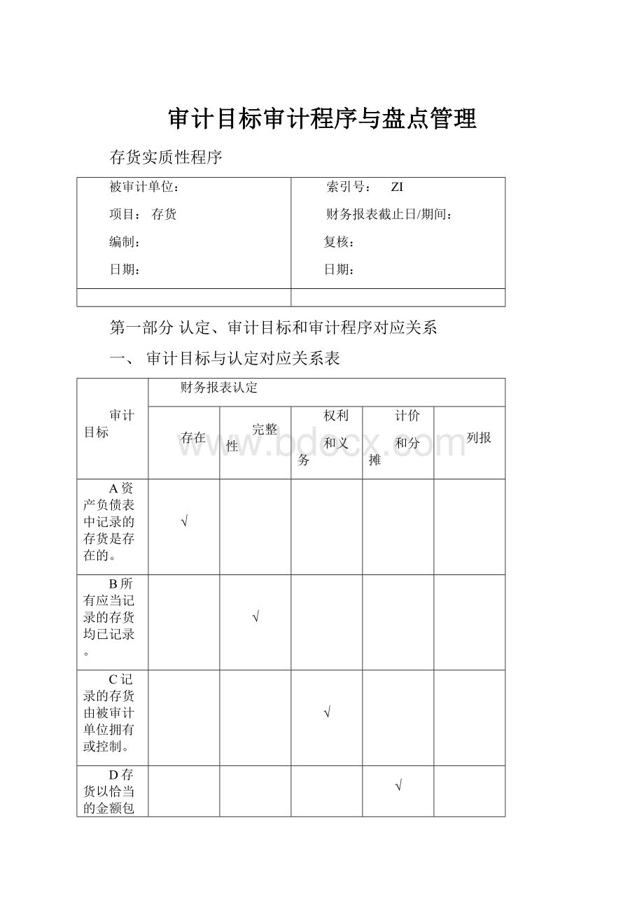 审计目标审计程序与盘点管理.docx_第1页