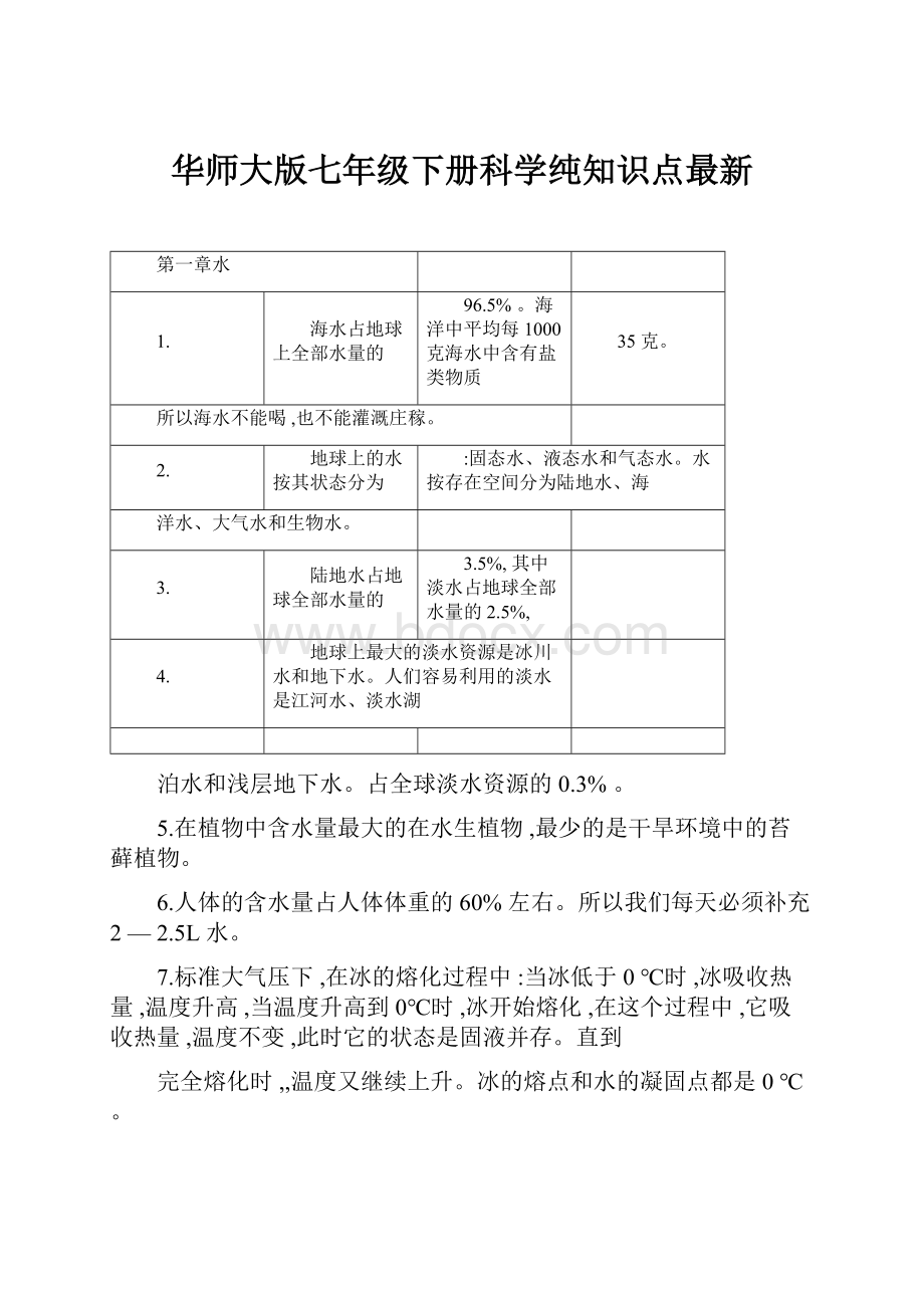 华师大版七年级下册科学纯知识点最新.docx