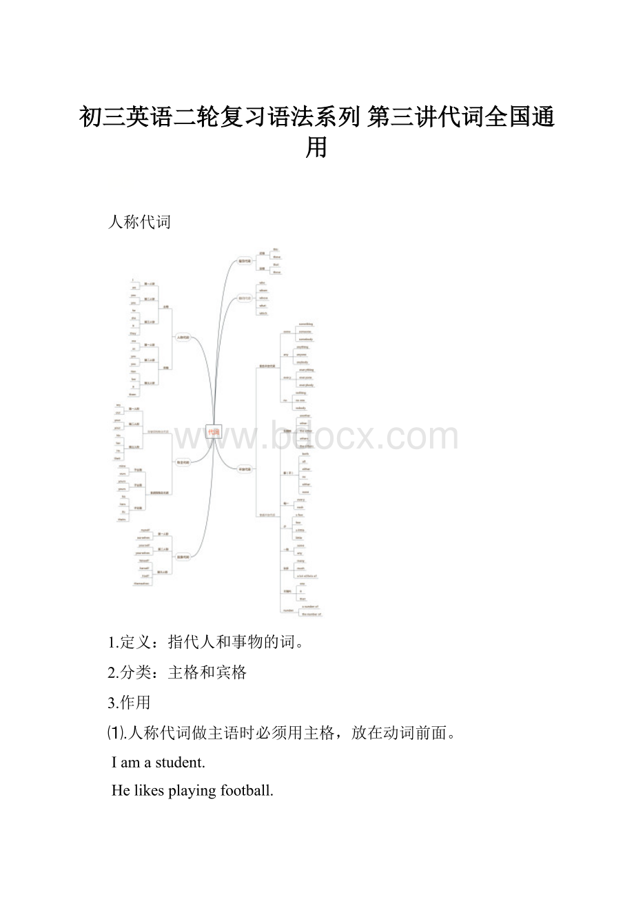 初三英语二轮复习语法系列 第三讲代词全国通用.docx