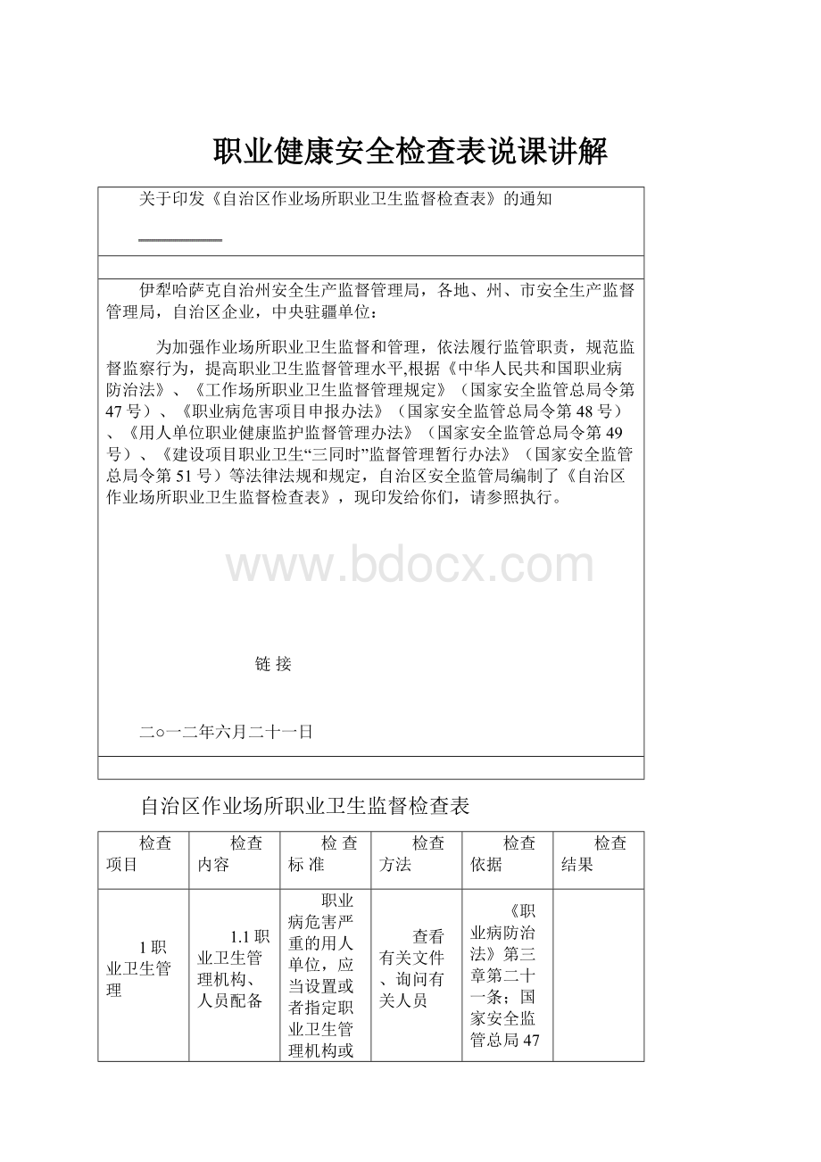 职业健康安全检查表说课讲解.docx