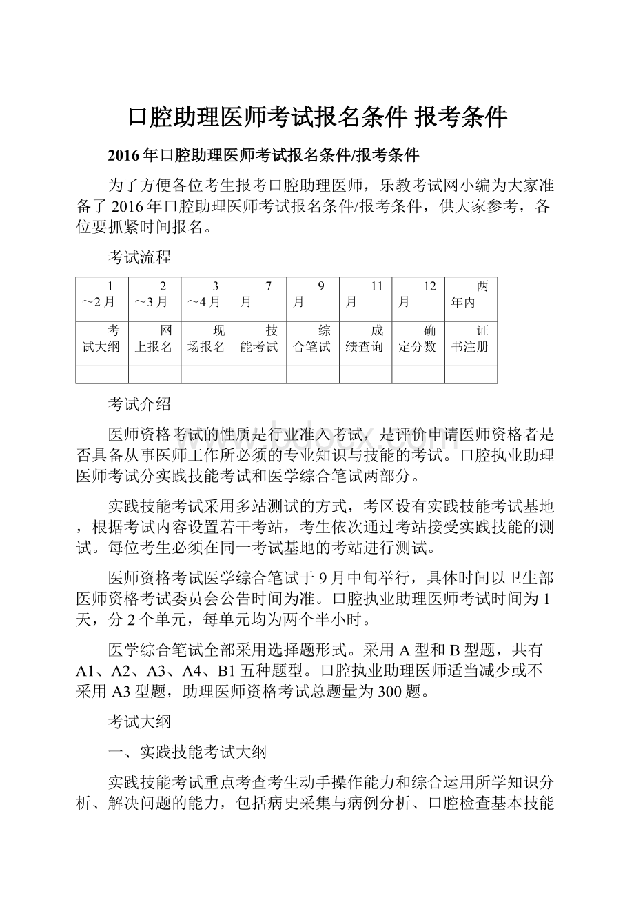 口腔助理医师考试报名条件 报考条件.docx_第1页