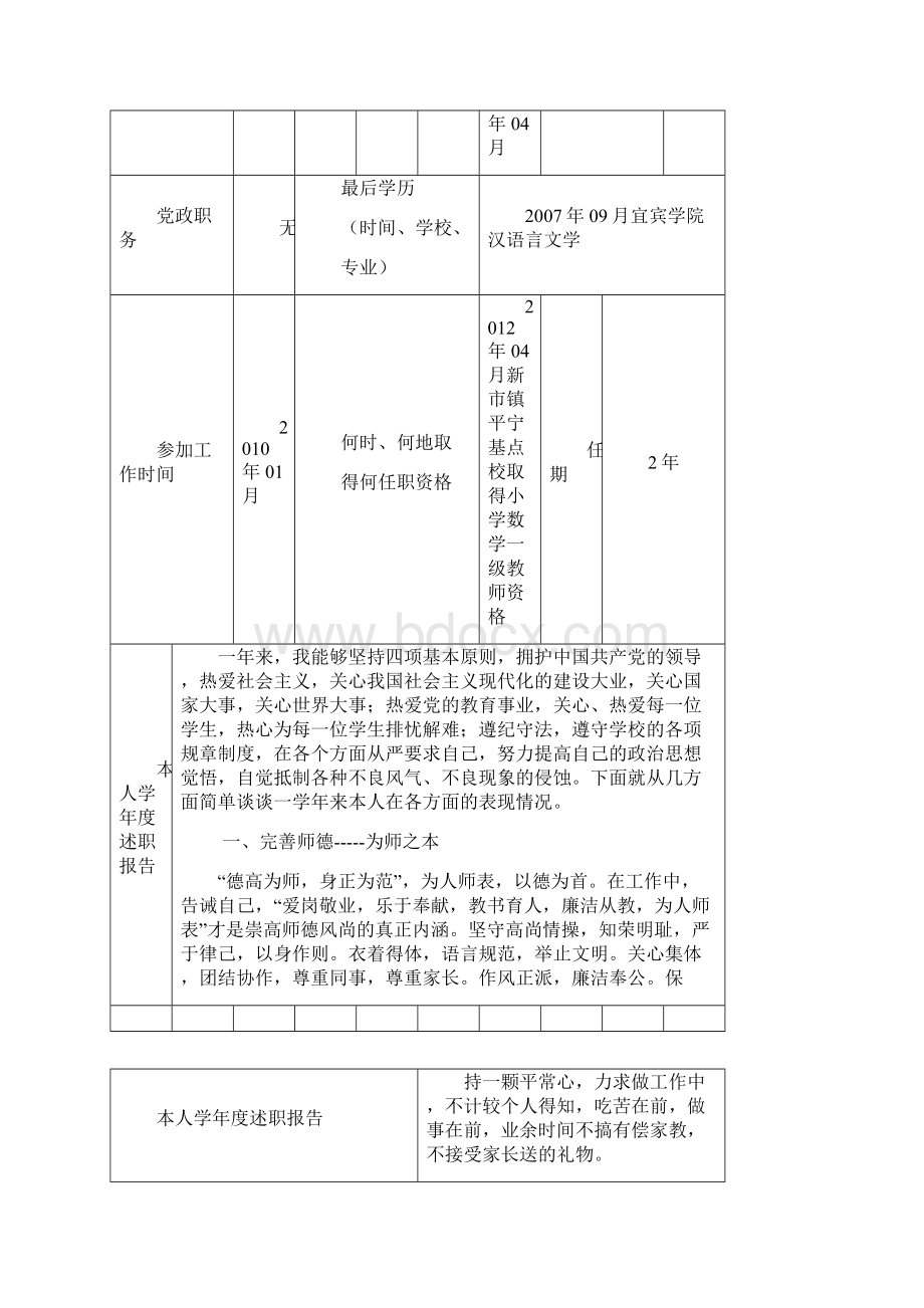 小学教师年度考核表与登记表.docx_第2页