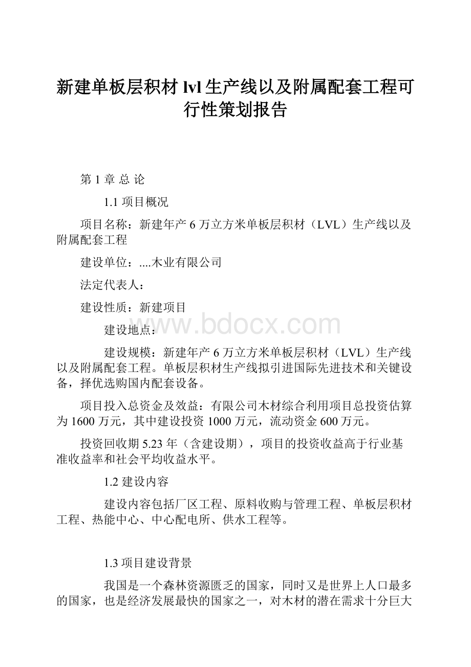 新建单板层积材lvl生产线以及附属配套工程可行性策划报告.docx